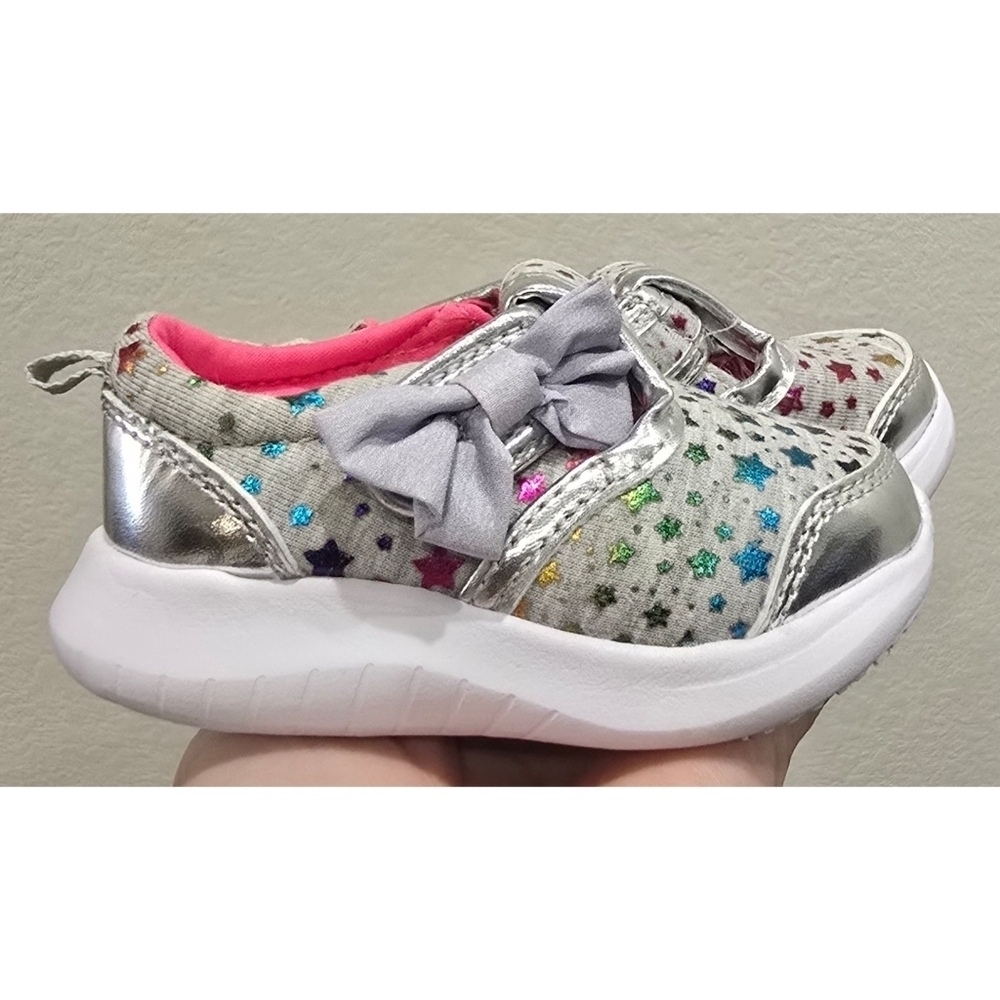 Wonder Nation Toddler Mary Jane Bow Slip-On Sneakers Size 3 – Silver Star Print